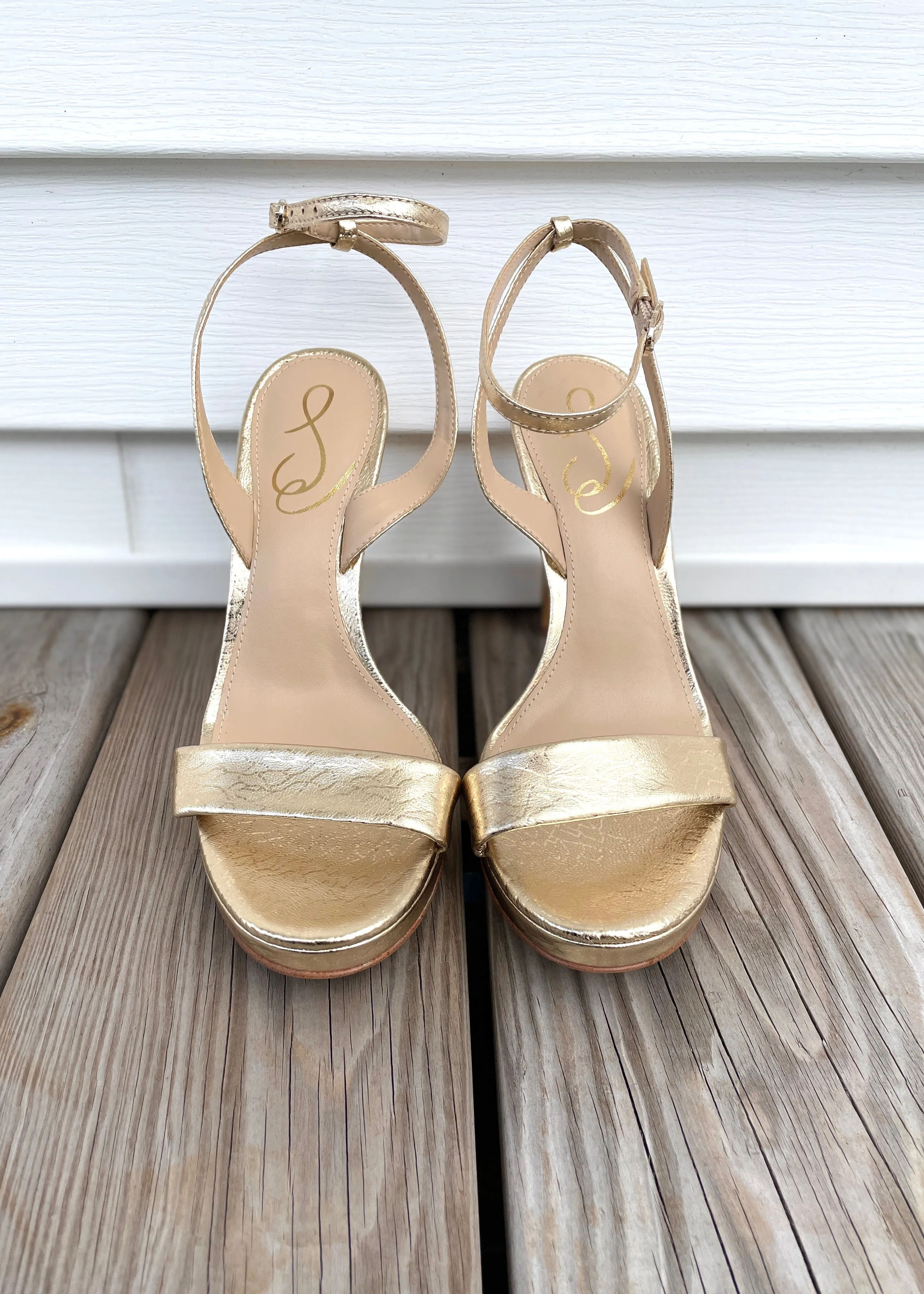 ankle strap metallic heel