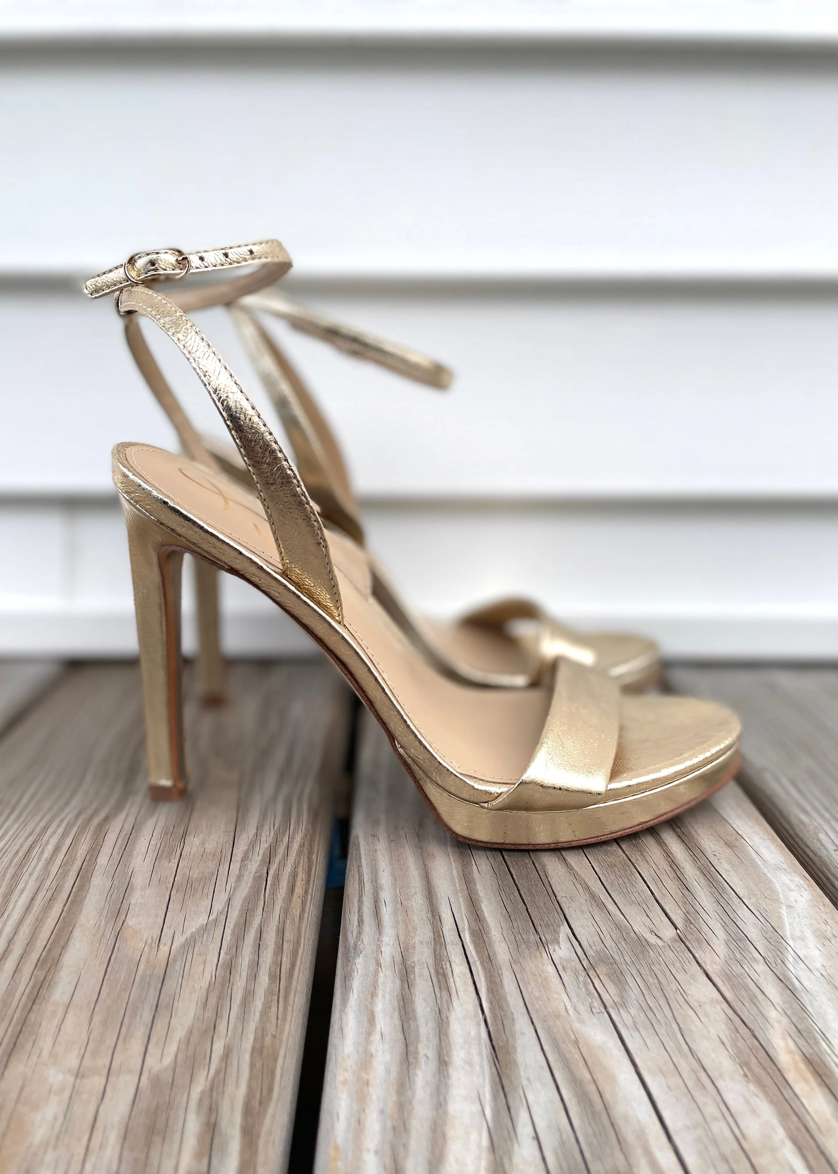 ankle strap metallic heel