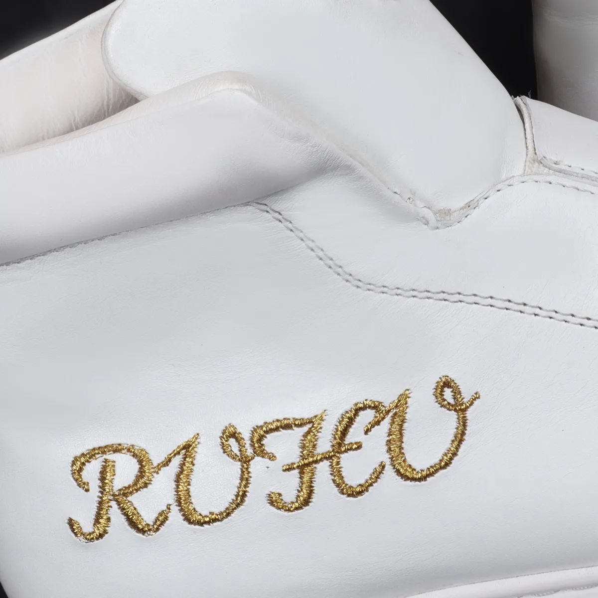 Bespoke Royal Embroidery Initial White Leather Mid-Top Sneakers With Stretchable Closure by Brune & Bareskin