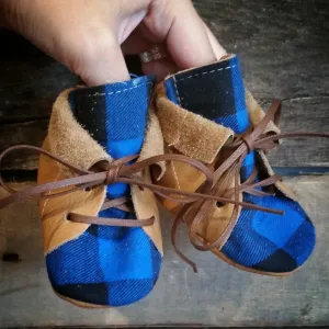 Blue plaid Canadian Winter Fold Top tan Desert Boots