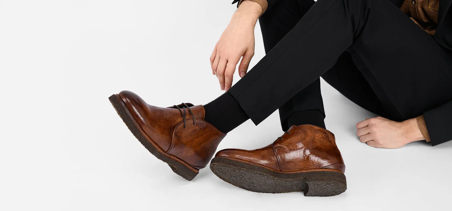 BROMPTON rich-brown chukka boots.