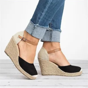 Chicvane Round Toe Platform Pumps Espadrille Shoes with Buckle Wedge Sandals