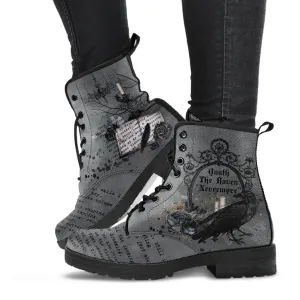 Combat Boots - Edgar Allan Poe Inspired #103 The Raven | Vegan Leather Handmade Lace Up, Custom Shoes Boho, Goth Witch Boots, Gothic Poem