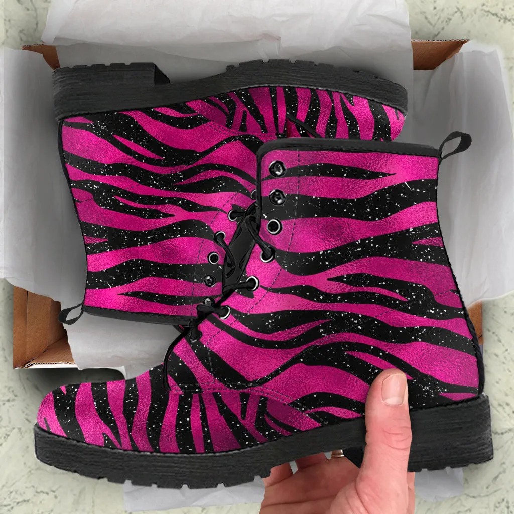 Combat Boots - Hot Pink Pattern #102 | Unisex Adult Shoes, Vegan Leather Handmade Lace Up Boots, Custom Shoes Boho, Vintage Style, Aesthetic