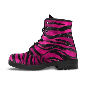 Combat Boots - Hot Pink Pattern #102 | Unisex Adult Shoes, Vegan Leather Handmade Lace Up Boots, Custom Shoes Boho, Vintage Style, Aesthetic