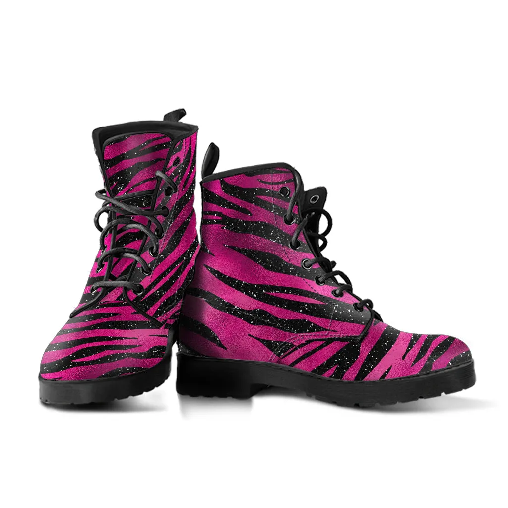 Combat Boots - Hot Pink Pattern #102 | Unisex Adult Shoes, Vegan Leather Handmade Lace Up Boots, Custom Shoes Boho, Vintage Style, Aesthetic