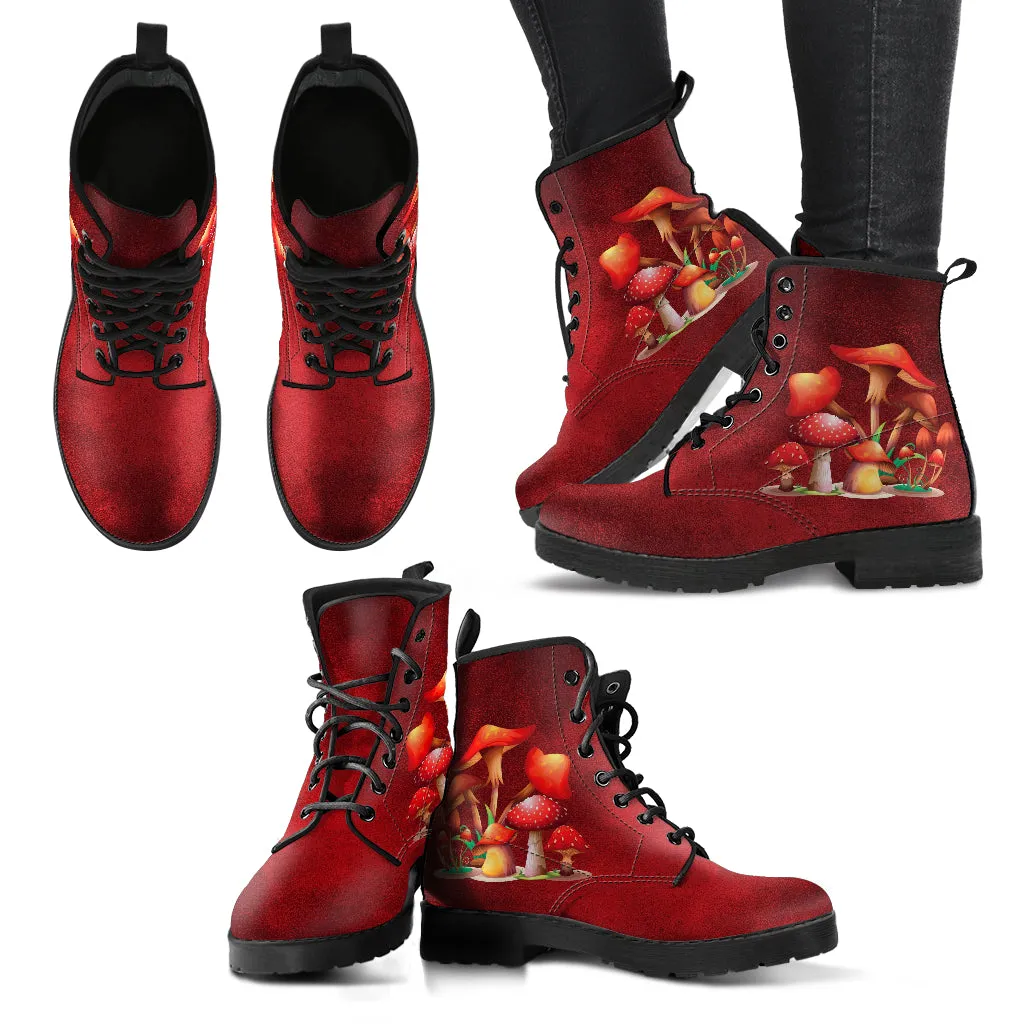 Combat Boots - Mushroom Boots #110 | Mushroom Gift, Birthday Gift Idea, Vegan Leather Lace Up Boots, Custom Unisex Adult Shoes, Gift for Her