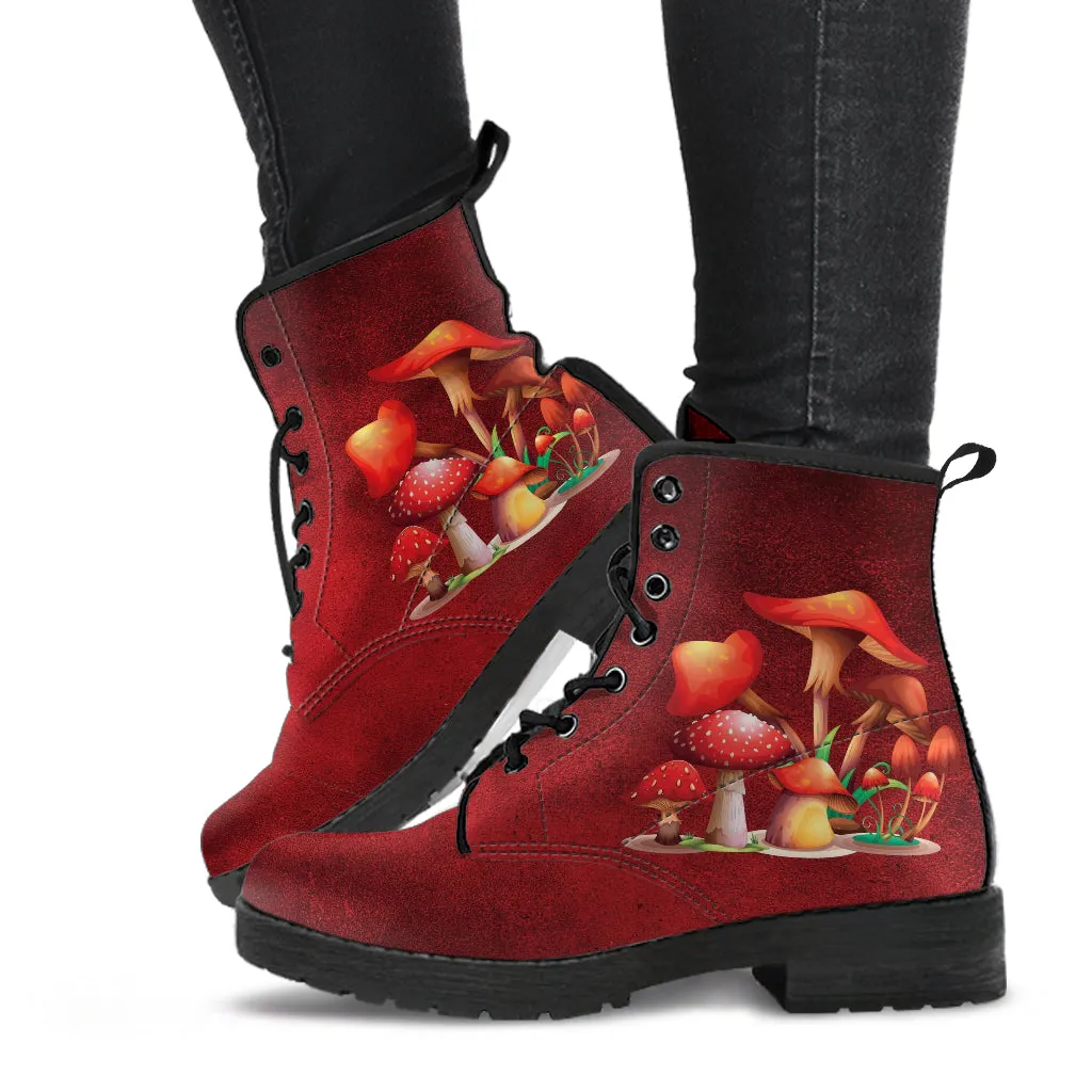 Combat Boots - Mushroom Boots #110 | Mushroom Gift, Birthday Gift Idea, Vegan Leather Lace Up Boots, Custom Unisex Adult Shoes, Gift for Her