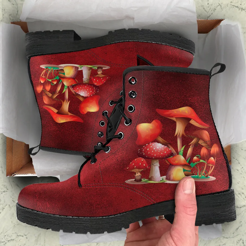 Combat Boots - Mushroom Boots #110 | Mushroom Gift, Birthday Gift Idea, Vegan Leather Lace Up Boots, Custom Unisex Adult Shoes, Gift for Her
