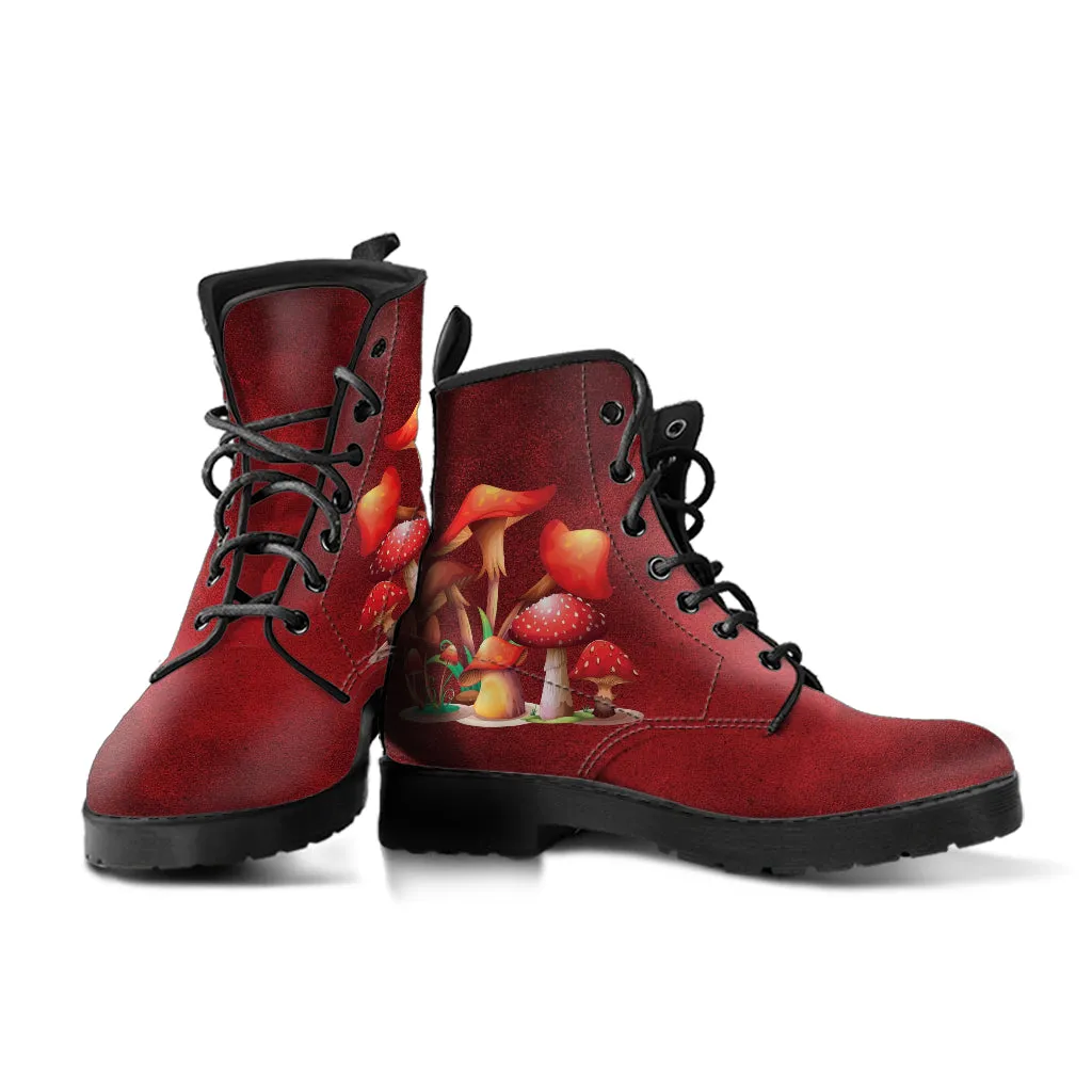 Combat Boots - Mushroom Boots #110 | Mushroom Gift, Birthday Gift Idea, Vegan Leather Lace Up Boots, Custom Unisex Adult Shoes, Gift for Her