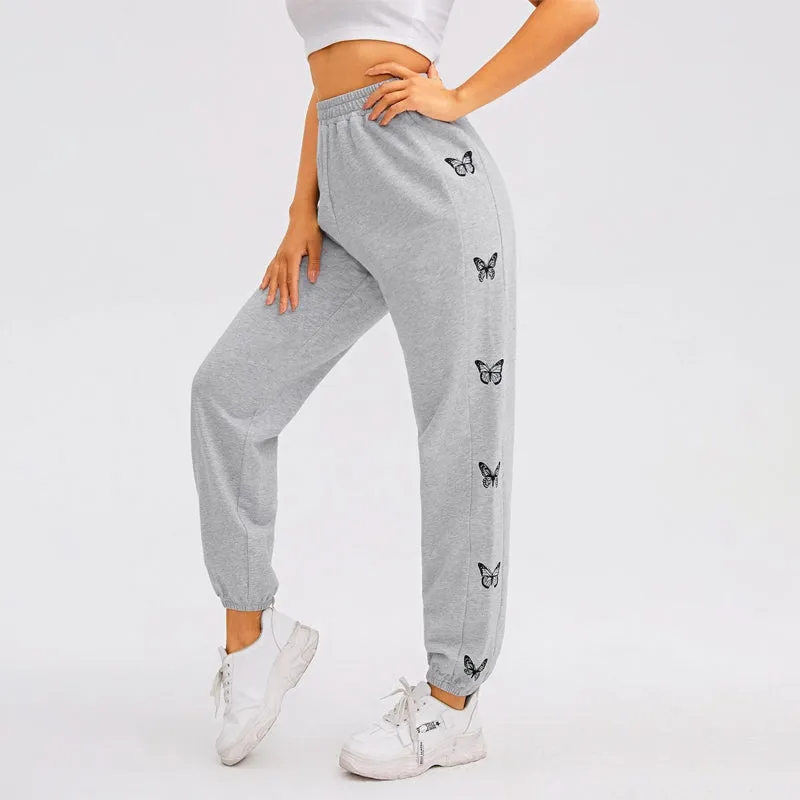 Elastic Waist Butterfly Print Joggers