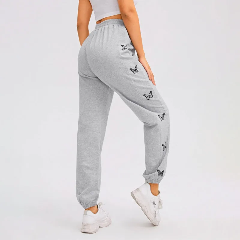 Elastic Waist Butterfly Print Joggers