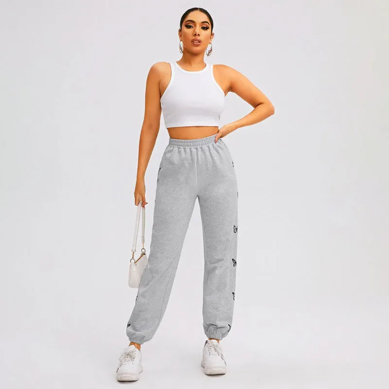 Elastic Waist Butterfly Print Joggers