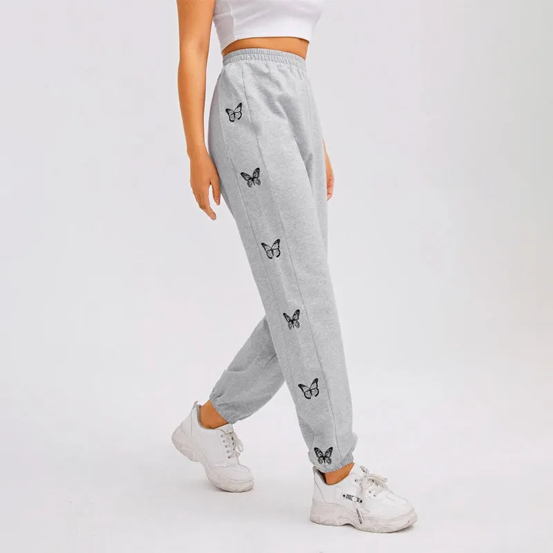 Elastic Waist Butterfly Print Joggers