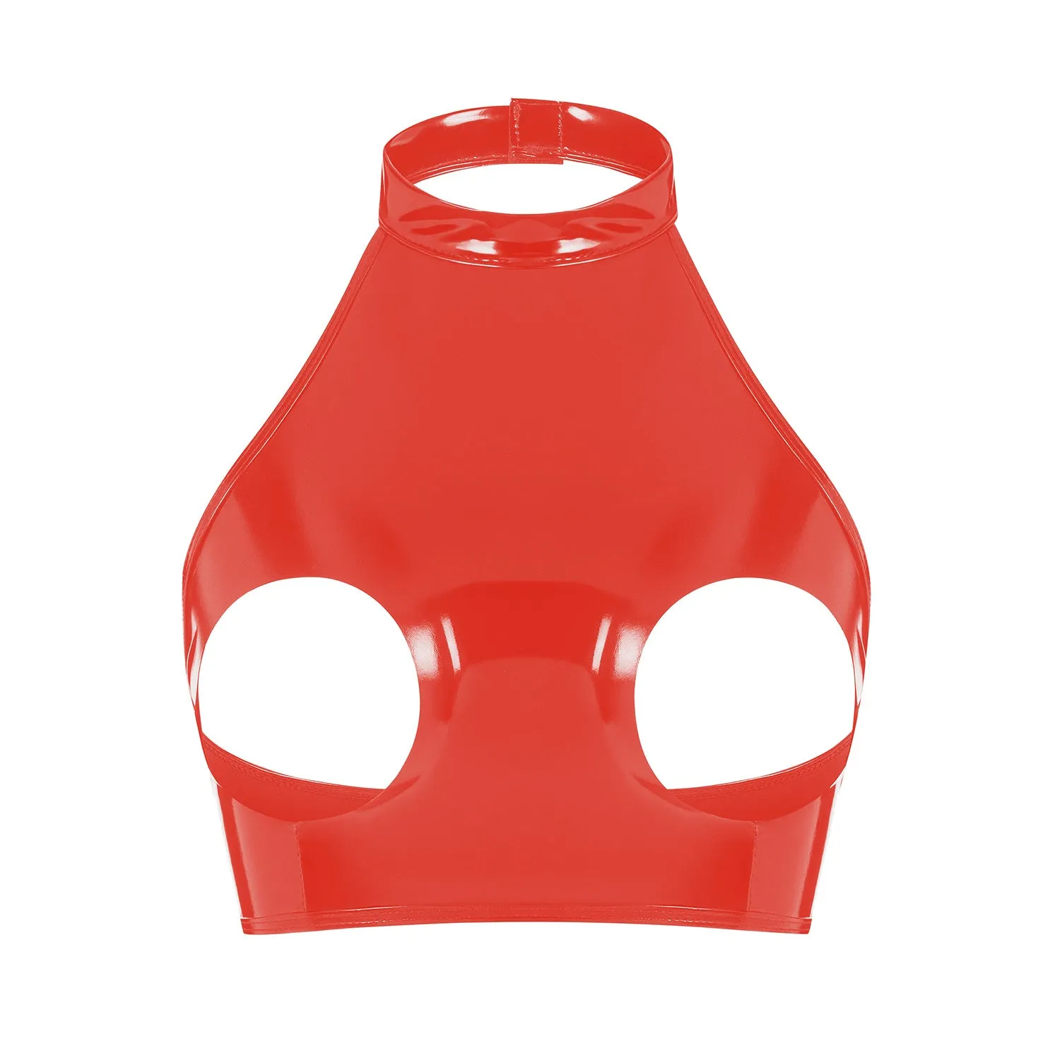 Glossy Desire Cutout Patent Leather Halter Top