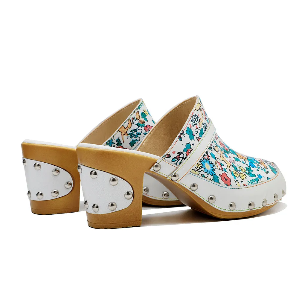 Handmade Leather Print Fresh Floral Pastoral Style Casual Fashion Comfortable High Heeled Sandals