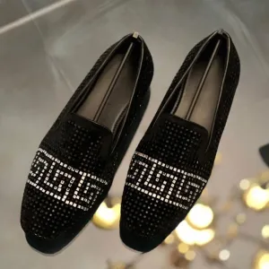 Jack Marc New Rhinestone Moccasins Black