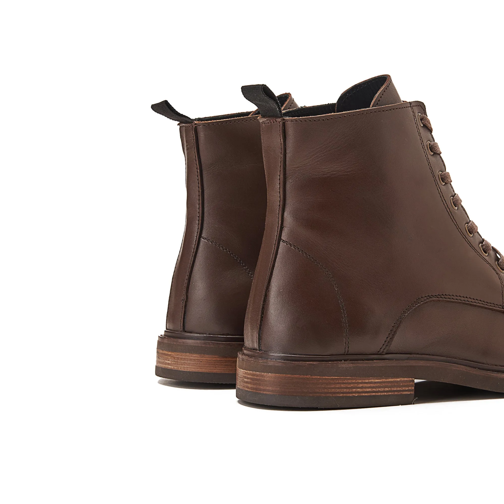 Leather Lace Up Genuine Leather Half Boots - Brown