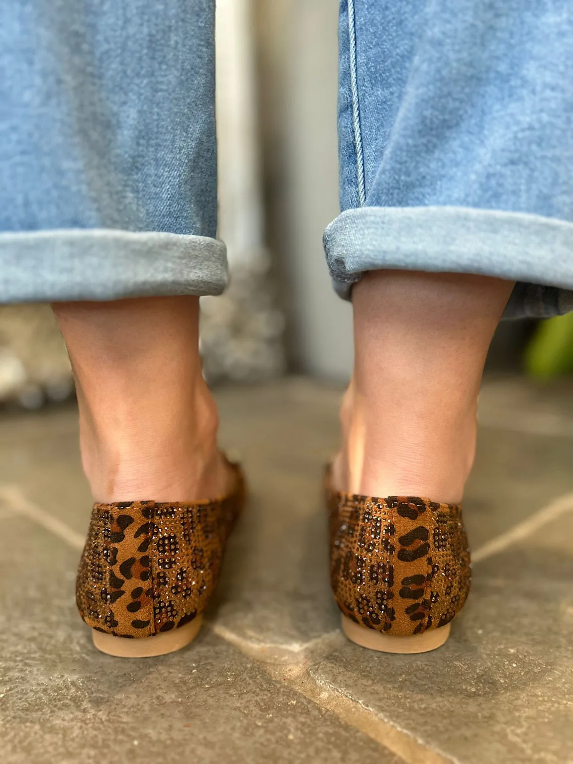 Leopard Diamante Gold Buckle Loafers