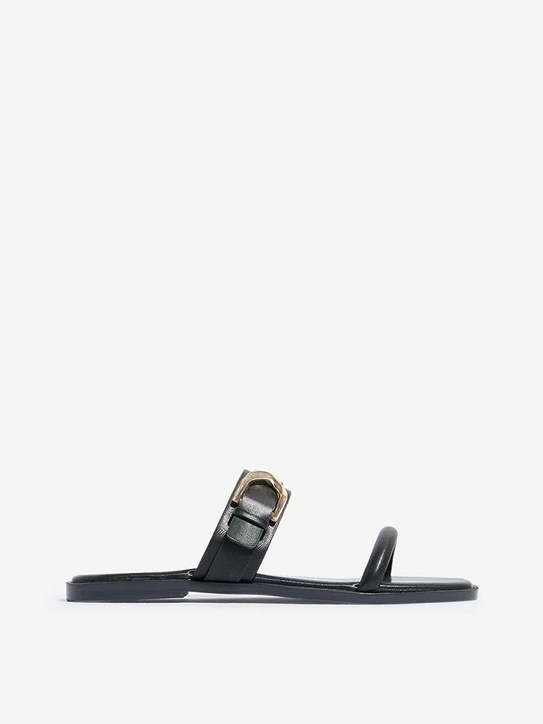 LUNA BLU Black Dual-Strap Buckled Sandals
