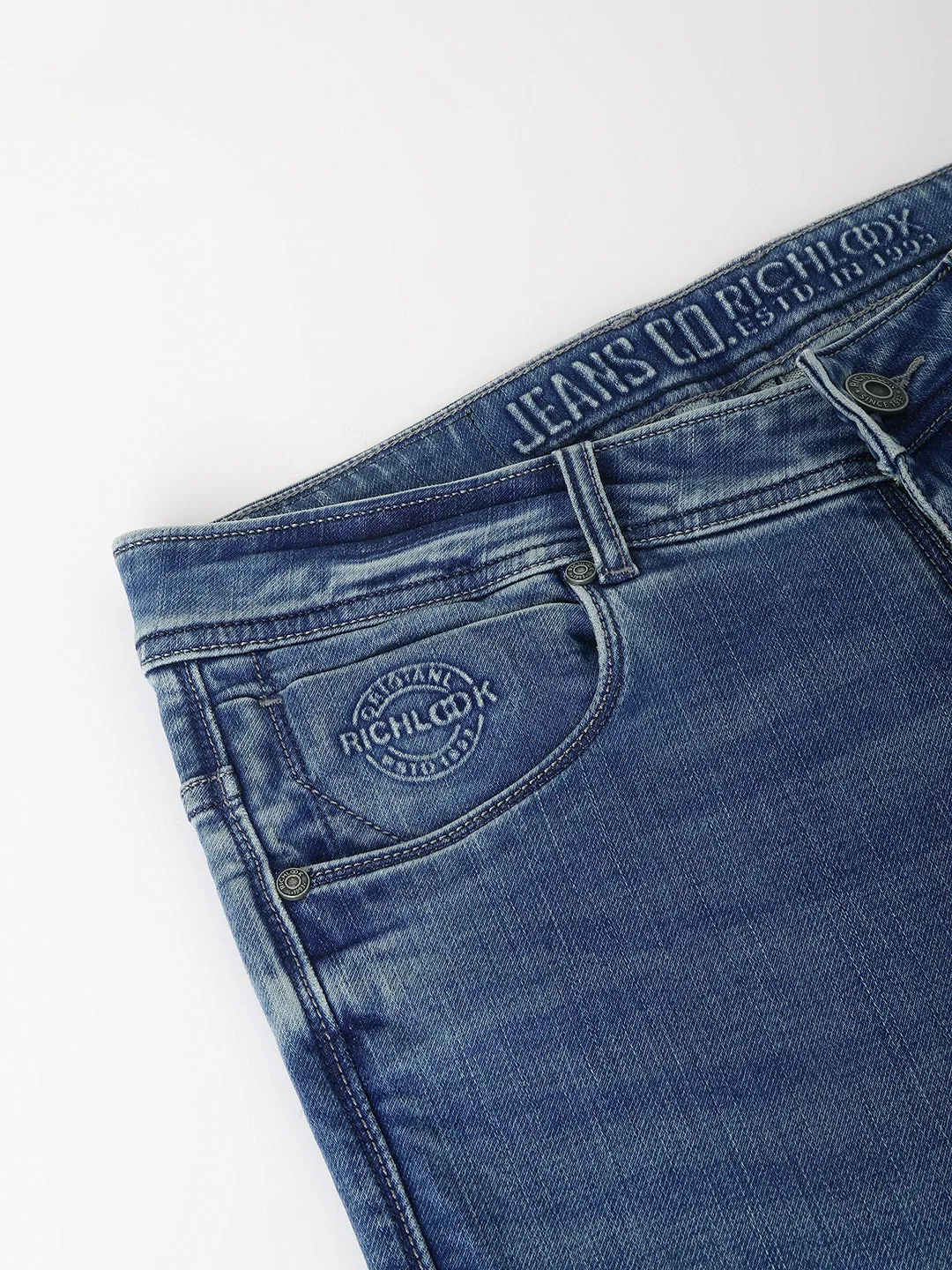 Men Mid Blue Slim Fit Washed Mid Rise Stretchable Jeans