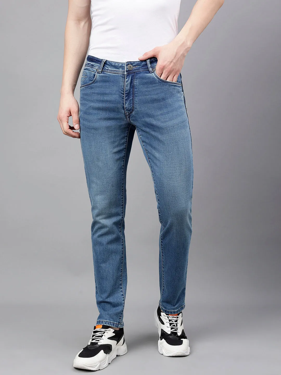 Men Mid Blue Slim Fit Washed Mid Rise Stretchable Jeans