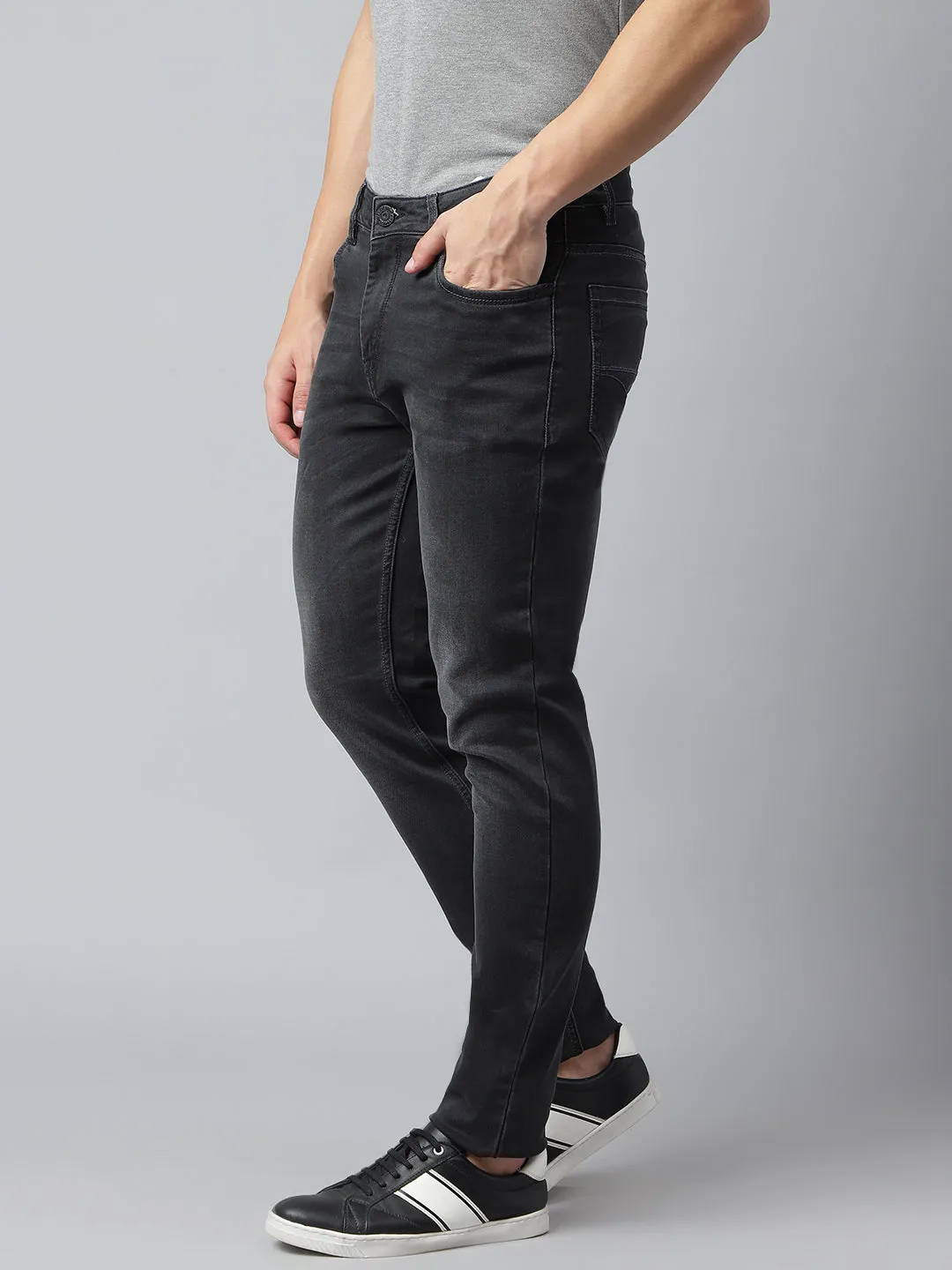 Men Smoke Grey Slim Fit Mid Rise Clean Look Stretchable Jeans