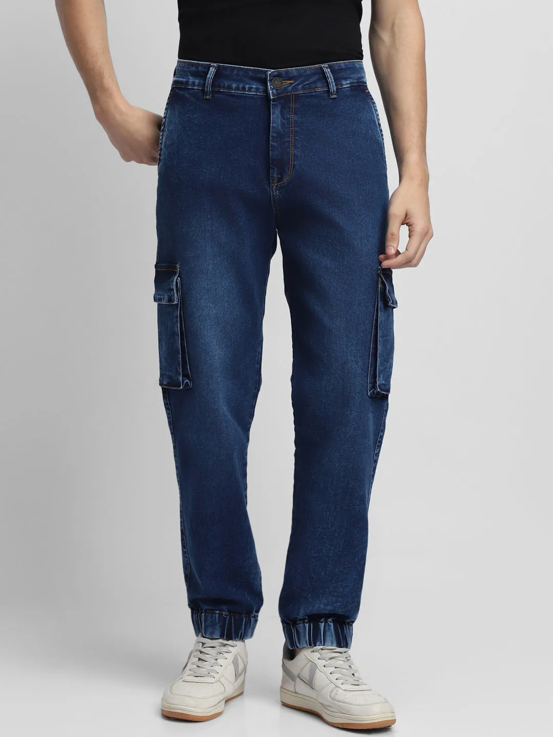 Men's Cargo Jogger Fit Washed Indigo Stretchable Jeans
