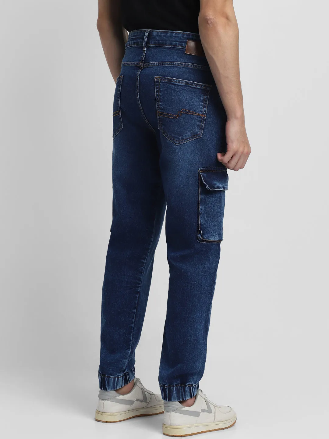 Men's Cargo Jogger Fit Washed Indigo Stretchable Jeans
