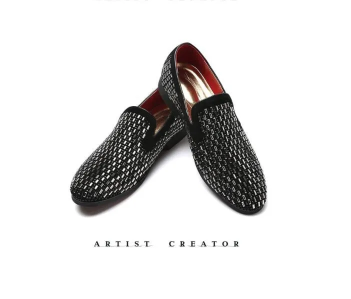 New Black Moccasins With Crystal Glitter