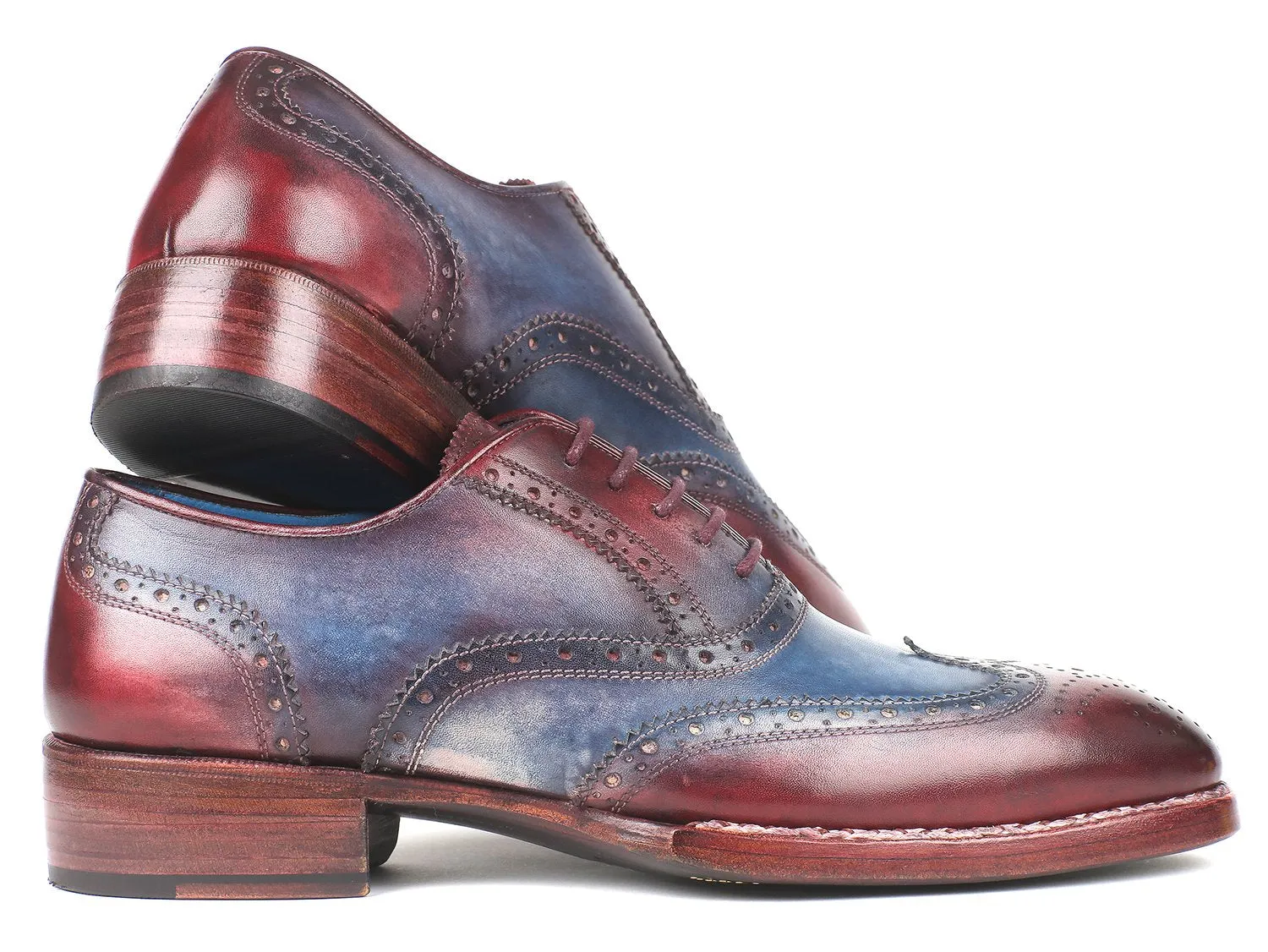 Paul Parkman Goodyear Welted Two Tone Wingtip Oxfords Blue & Bordeaux