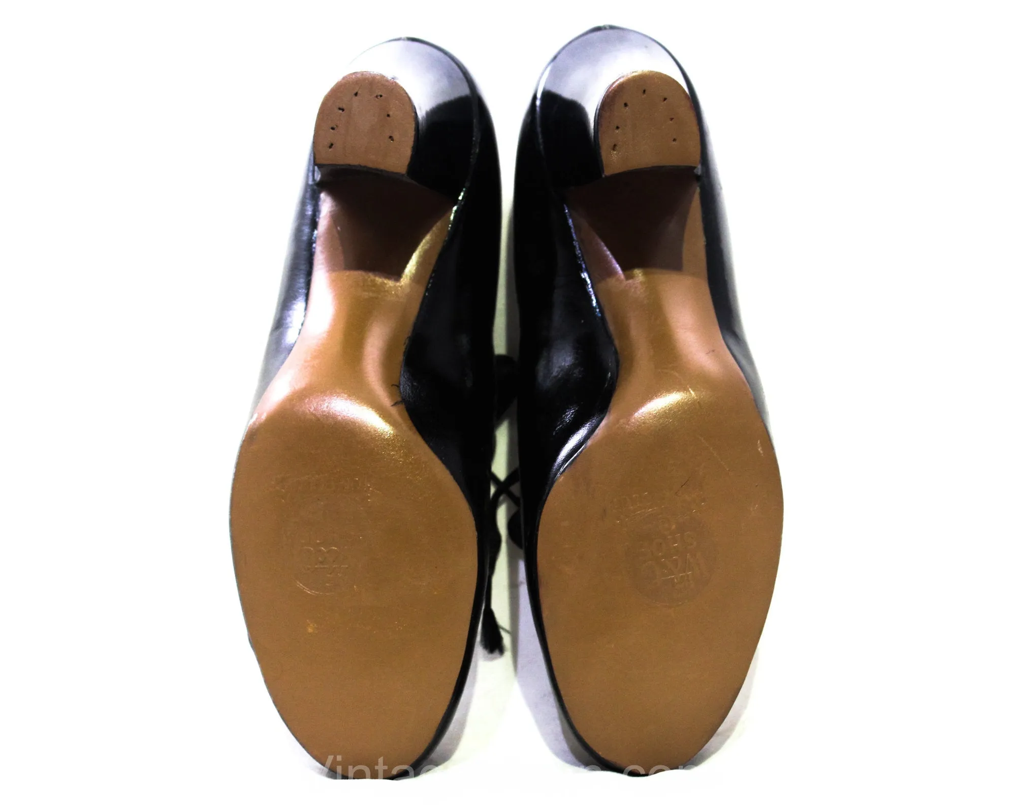 Size 6 Flapper Shoe - 1920s Black Glossy Leather Pumps with Cutwork - Teardrop Cutout Oxfords - Authentic 20s 30s Unworn NOS Deadstock