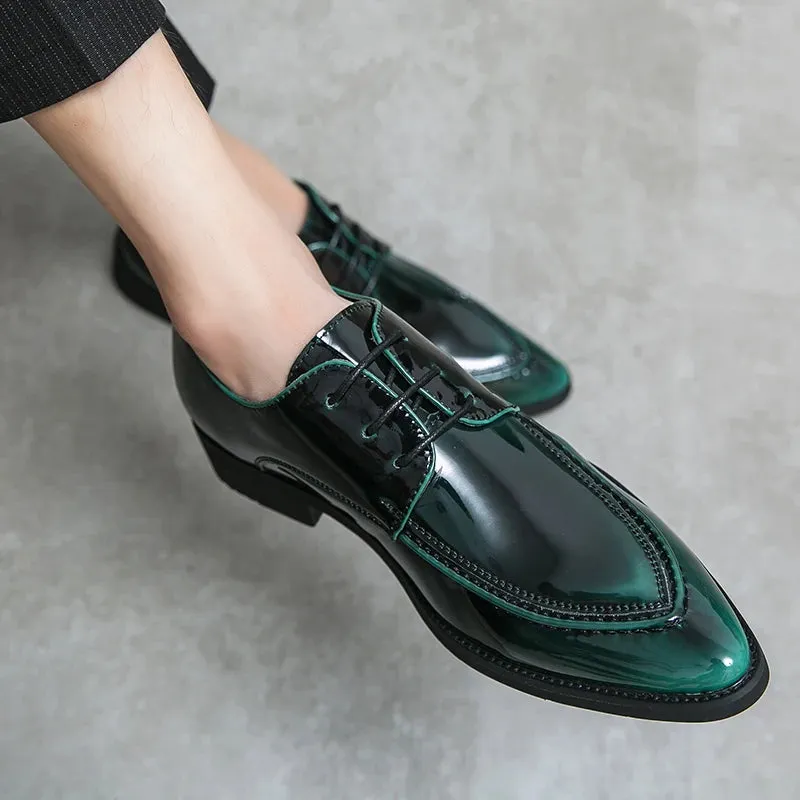 Sohiwoo Luxury Patent Leather Glossy Surface Business Shoes Mens Fashion Point-Toe Office Oxford Gentleman Black Shoes Green Party Shoes