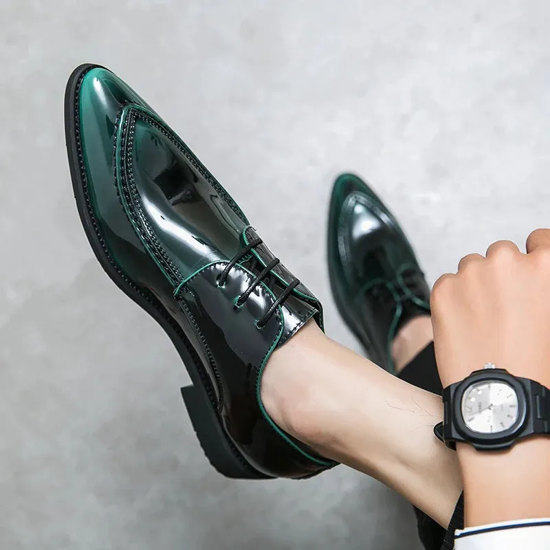 Sohiwoo Luxury Patent Leather Glossy Surface Business Shoes Mens Fashion Point-Toe Office Oxford Gentleman Black Shoes Green Party Shoes