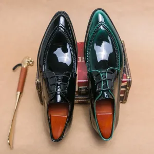 Sohiwoo Luxury Patent Leather Glossy Surface Business Shoes Mens Fashion Point-Toe Office Oxford Gentleman Black Shoes Green Party Shoes
