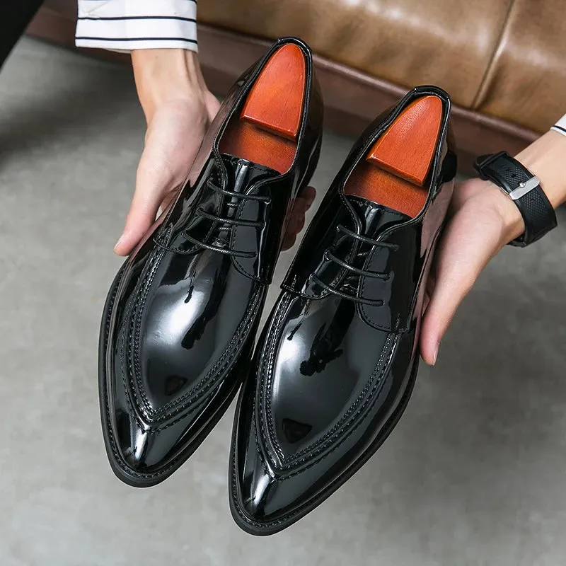 Sohiwoo Luxury Patent Leather Glossy Surface Business Shoes Mens Fashion Point-Toe Office Oxford Gentleman Black Shoes Green Party Shoes