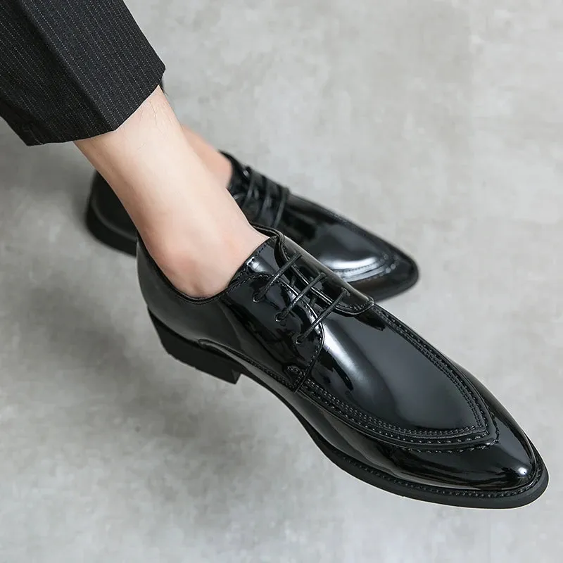 Sohiwoo Luxury Patent Leather Glossy Surface Business Shoes Mens Fashion Point-Toe Office Oxford Gentleman Black Shoes Green Party Shoes