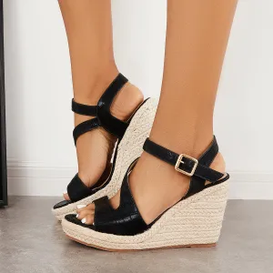 Sohiwoo Platform Espadrille Wedges Cross Strap Slingback Sandals