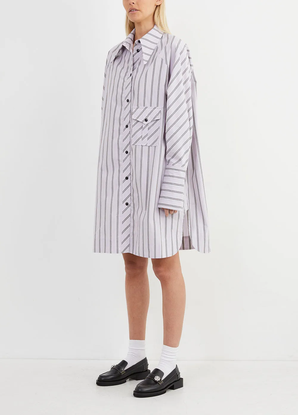 Stripe Cotton Oversized Shirt Dress