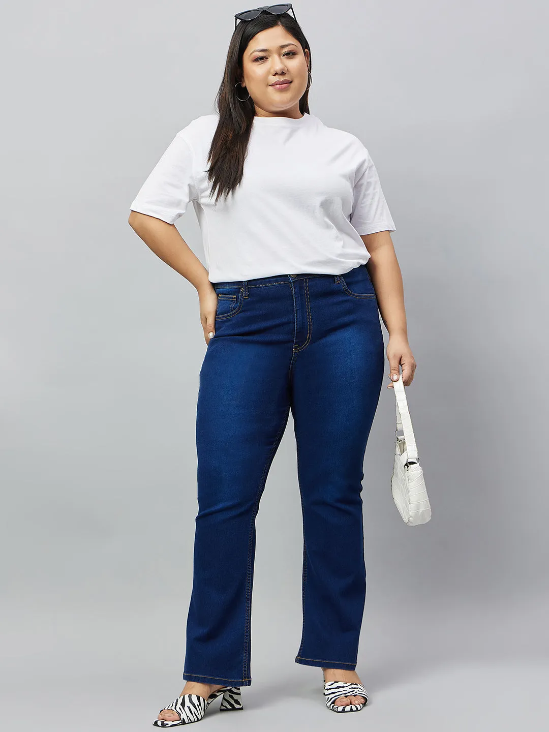 Style Quotient Women Plus Size Dark Blue Boot Cut High Rise Stretchable Jeans