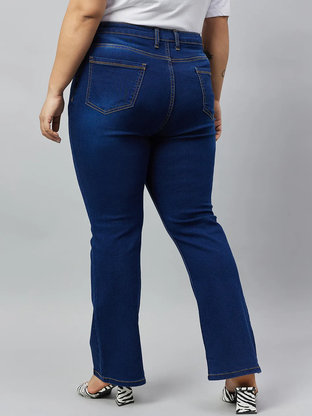 Style Quotient Women Plus Size Dark Blue Boot Cut High Rise Stretchable Jeans