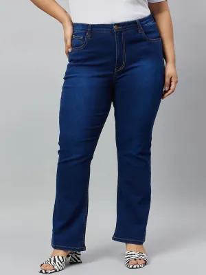 Style Quotient Women Plus Size Dark Blue Boot Cut High Rise Stretchable Jeans