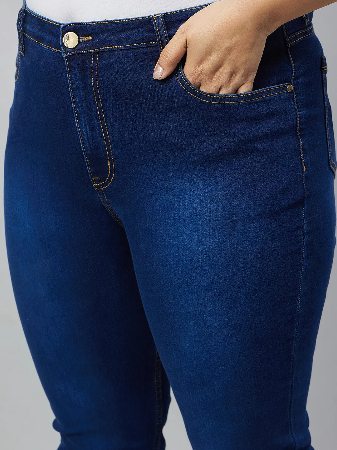 Style Quotient Women Plus Size Dark Blue Boot Cut High Rise Stretchable Jeans