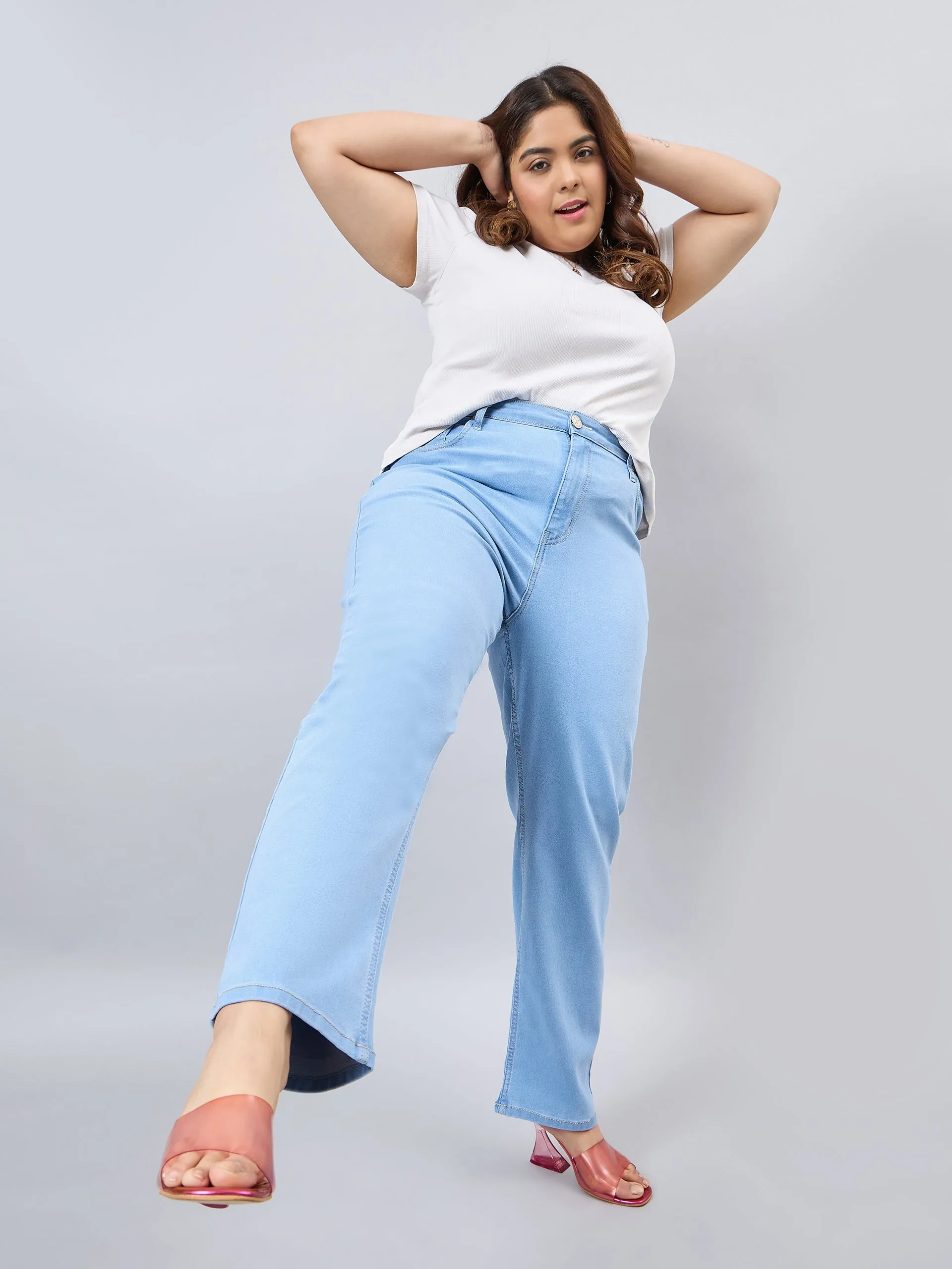 Style Quotient Women Plus Size Light Blue Straight Fit High Rise Stretchable Jeans