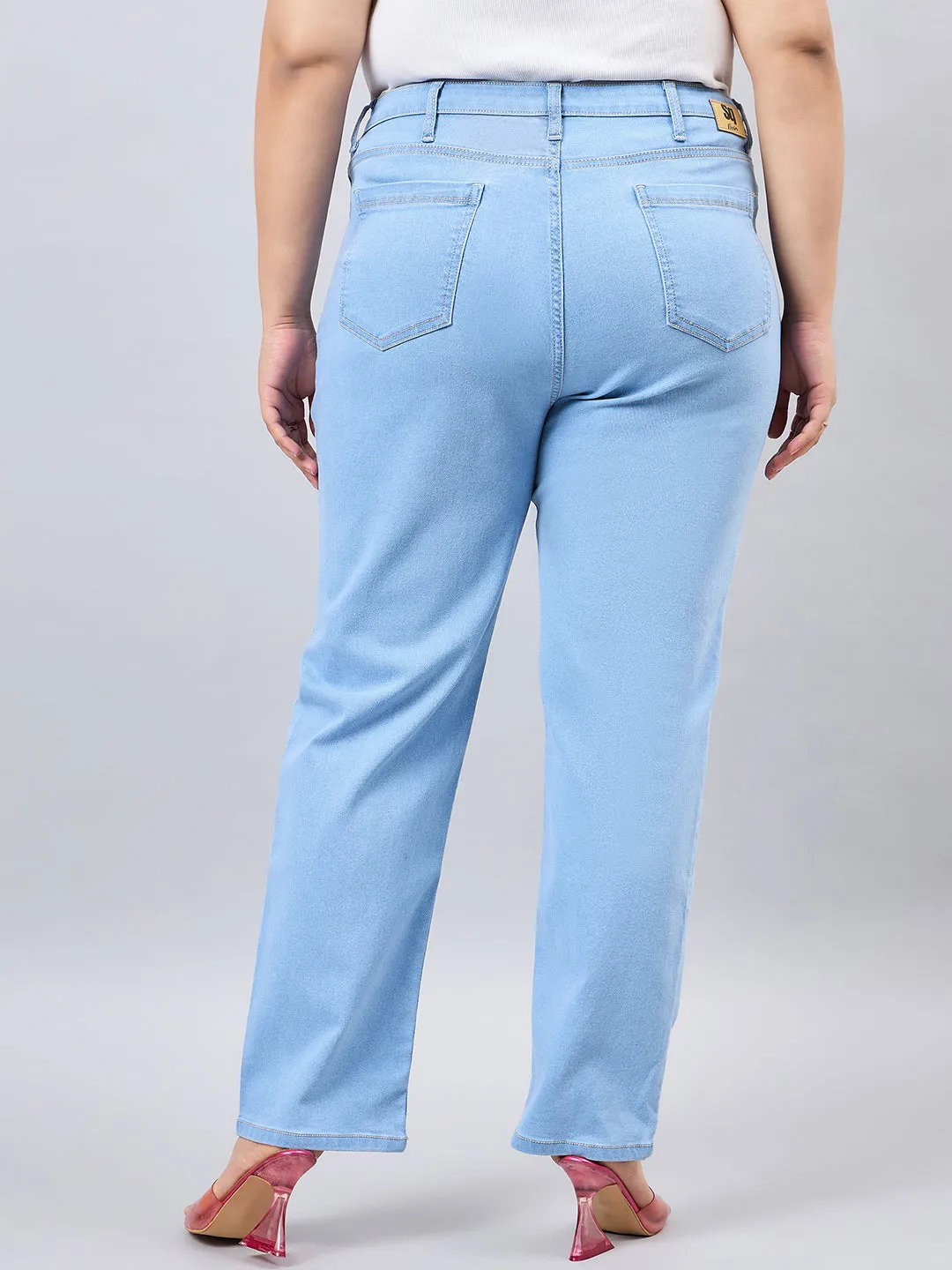 Style Quotient Women Plus Size Light Blue Straight Fit High Rise Stretchable Jeans