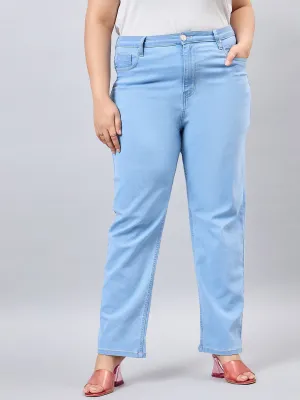 Style Quotient Women Plus Size Light Blue Straight Fit High Rise Stretchable Jeans