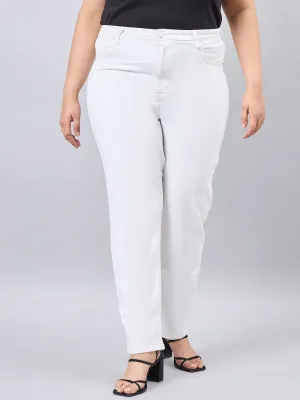 Style Quotient Women Plus Size White Straight Fit High Rise Stretchable Jeans