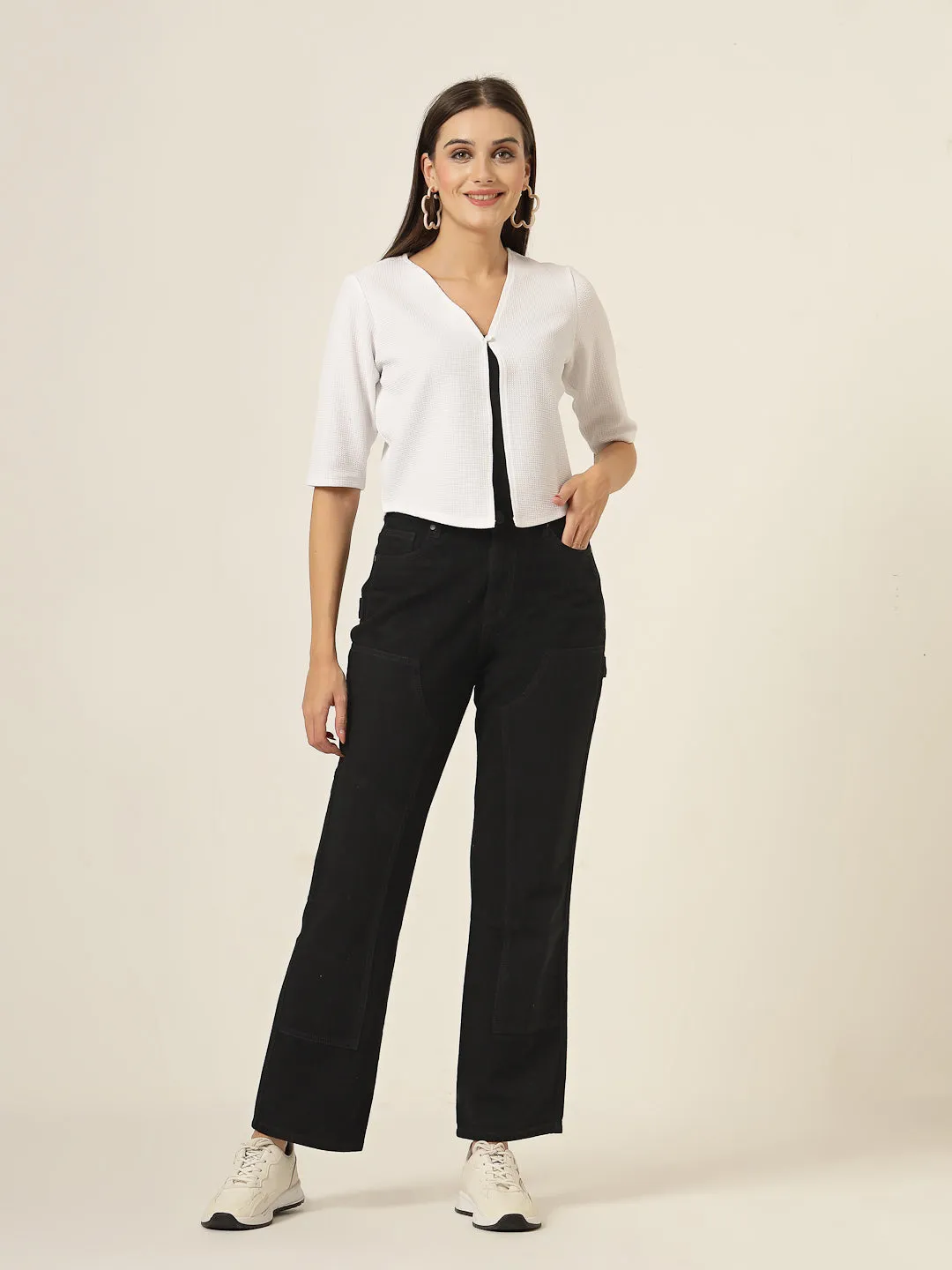 Style Quotient Women White Solid Knit Shrug