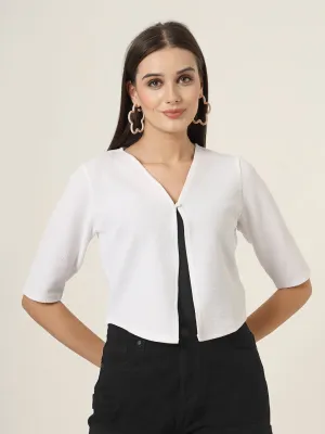 Style Quotient Women White Solid Knit Shrug