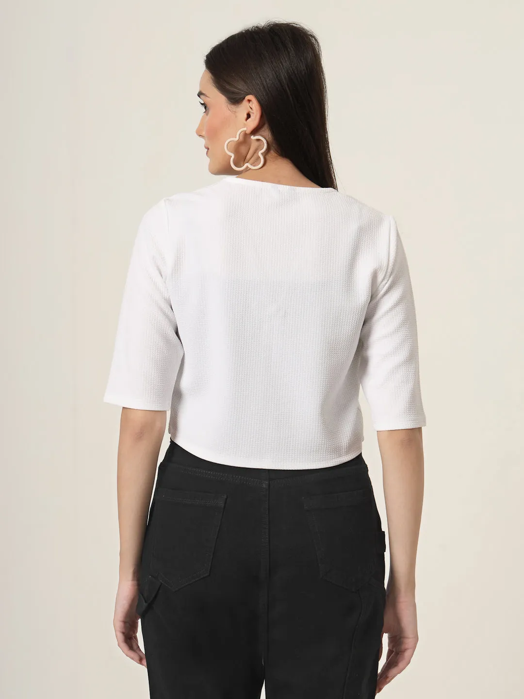 Style Quotient Women White Solid Knit Shrug